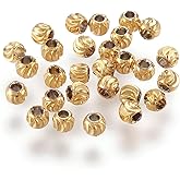 Craftdady 100Pcs 18K Gold Corrugated Round Spacer Beads 3mm Tiny Rondelle Ball Metal Loose Beads for DIY Jewelry Making Hole: 1mm