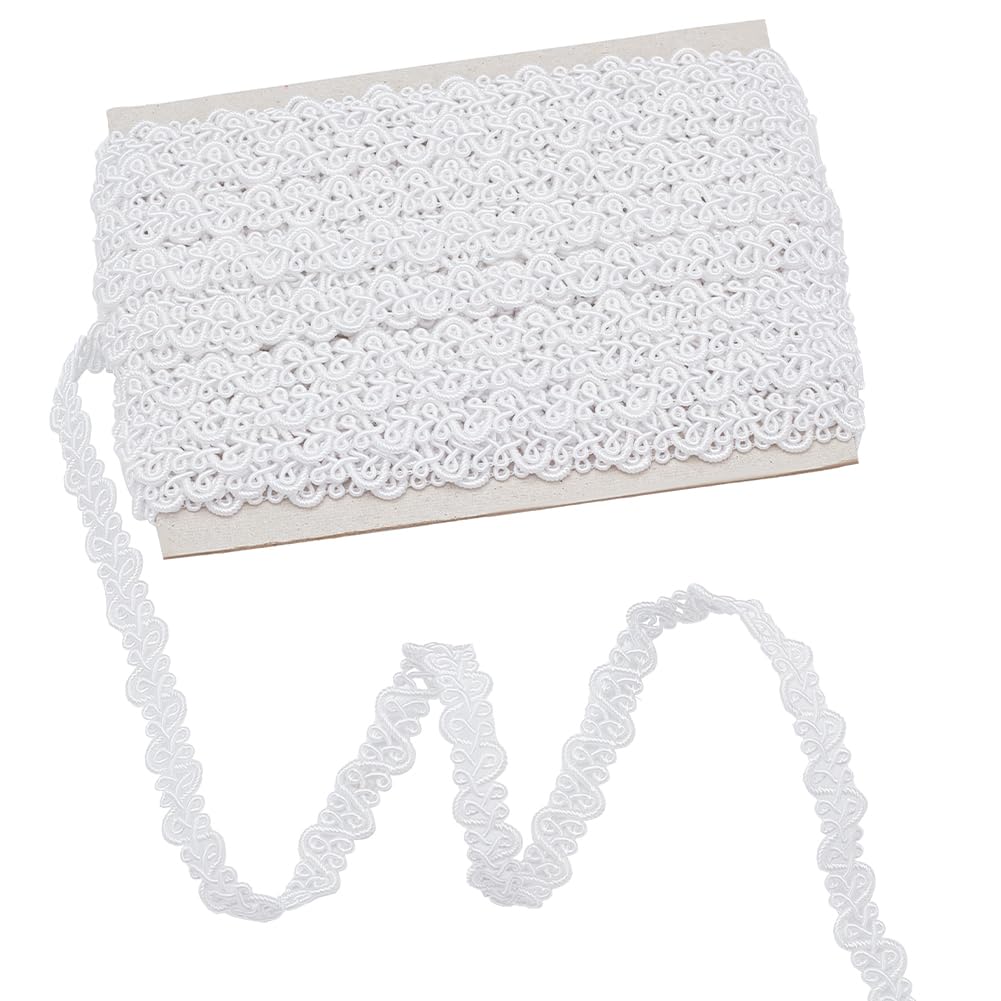 MAYJOYDIY 10m S Shaped White Gimp Braid Trim Woven Braid Trim 10mm Decorative Gimp Trim Ribbon Lace Scroll Braid Trim for Costume Bag DIY Crafts Sewing Curtain Lampshades Home Decor