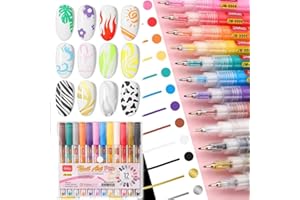 DIWIMIKI 12 Colors Nail Art Pens Set - 0.5mm Fine Tip 3D Nail Polish Pens, Graffiti Nail Dotting Tools Acrylic Paint Pens for Drawing Painting Liner for Nails Art Design Manicure Nail Pens for Salon DIY
