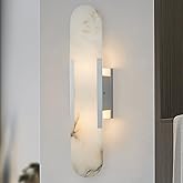 Modern Alabaster Elegance Backplate Sconce, Natural Marble Vanity Light, Unique Natural Stone Texture Wall Light for Bathroom