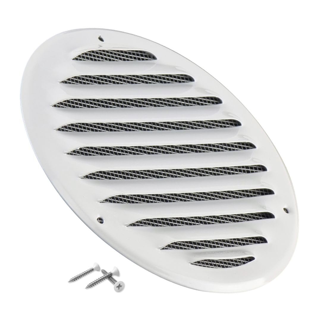 Steinberg14 White 125mm Metal Air Vent Cover with Insect Mesh - 5 inch Round Ventilation Grille