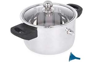 KSJONE See Through lid Milk Boiler 67 oz/2000 ml Pot, Stainless Steel Double Wall Milk Cooker with Whistle and Funnel, Silver