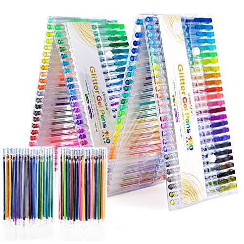 200 Glitter Gel Pens, UnityStar Gel Pen Set with 100 Sparkly Glitter Colors & 100 Ink Refills for Kids Adult Coloring Book Drawing Doodling Writing Highlighting - Thumbnail 7