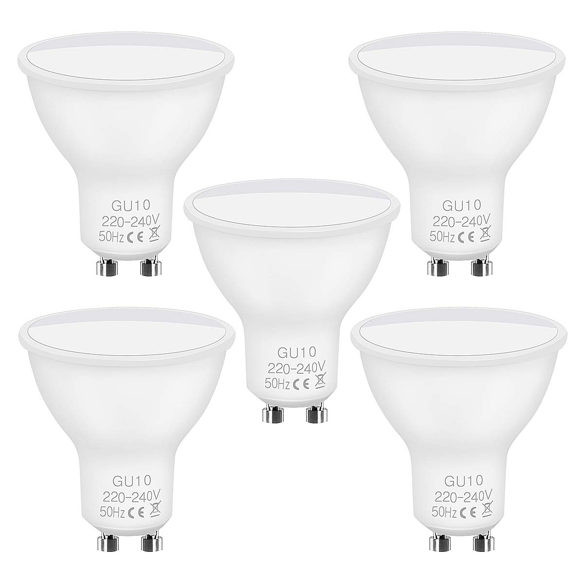 Vicloon GU10 LED Light Bulbs, 5 pcs 6W GU10 LED Bulb, 40W Incandescent Bulb Equivalent, 50W Halogen Bulb Equivalent, Cold White 6500K, 450lm, 120°Beam Angle, No Dimmable