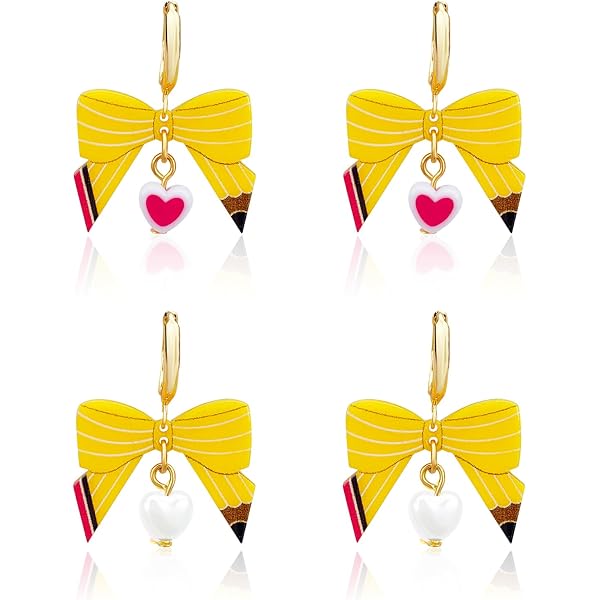 Back To School Earrings For Women,Fun Teacher Earrings Rainbow Pencil Heart Earrings Statement Apple Drop Earrings First Day Of School Earrings Teacher Appreciation Gifts (A