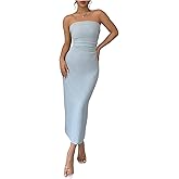 Floerns Women's Strapless Tube Dress Ruched Sleeveless Split Formal Bodycon Maxi Dresses