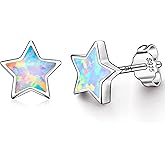 Hypoallergenic Star Earrings for Girls, S925 Sterling Sliver Post Stud Earrings For Women ARSKRO White Tiny Little Small Cute Fire Opal Earring Jewelry Gifts for Kids Sensitive Ears