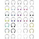 Ftovosyo 36-40Pcs 16G Surgical Steel Nose Septum Rings Piercing Jewelry Horseshoe Cartilage Helix Tragus Earring Hoop Eyebrow Lip Hoop Retainer for Women Men 8mm 10mm