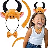 Kirei Sui Gold Bull Cow Headband Bowtie Tail 3-piece Costume Halloween Dress Up Accessories for Kids and Adults