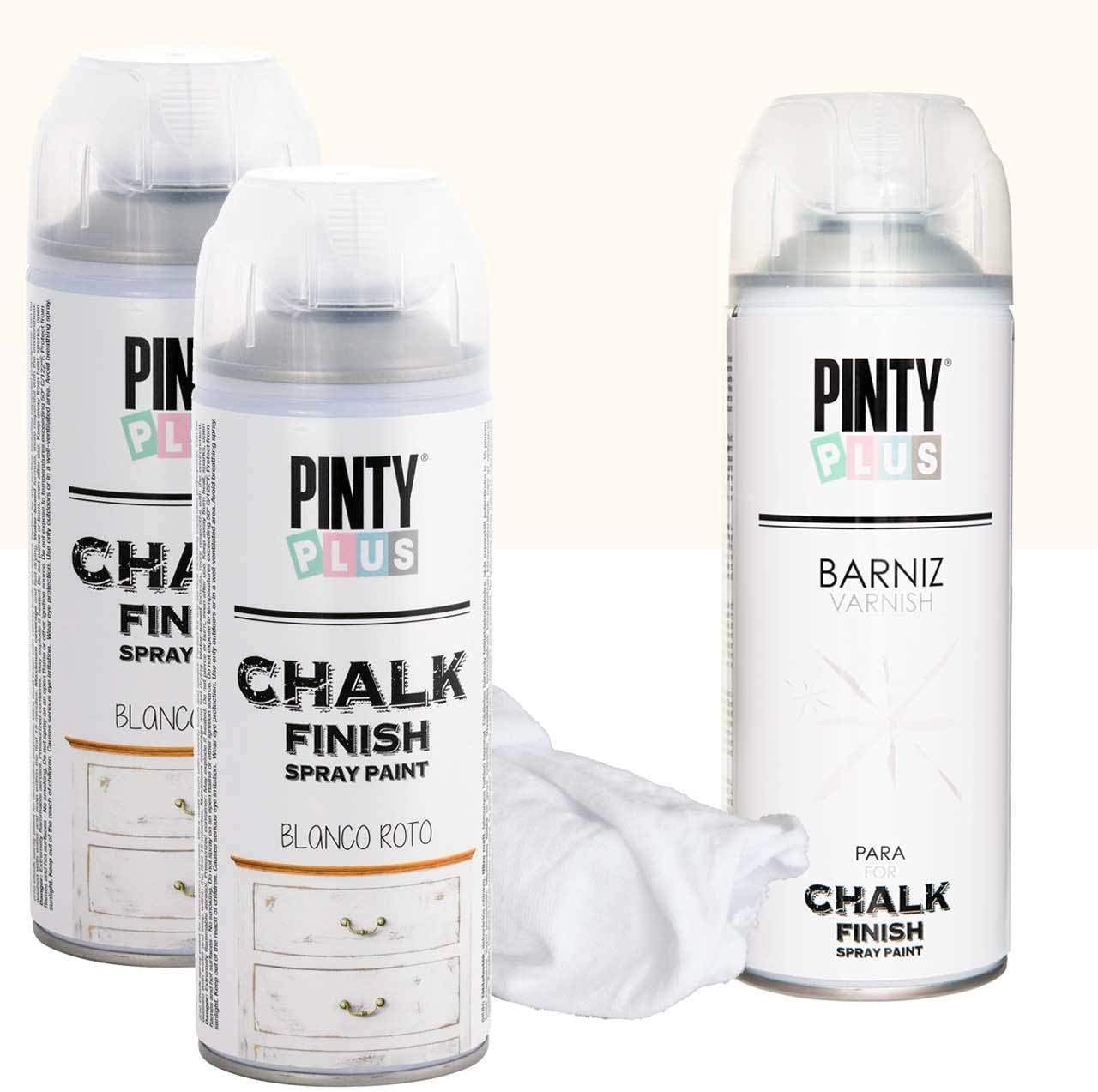 Chalk Finish Spray Paint Kit, 2 Cans Color, 1 Can Spray Varnish (Matte