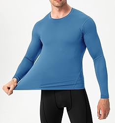 Grey Blue Compression Shirts Mens Long Sleeve