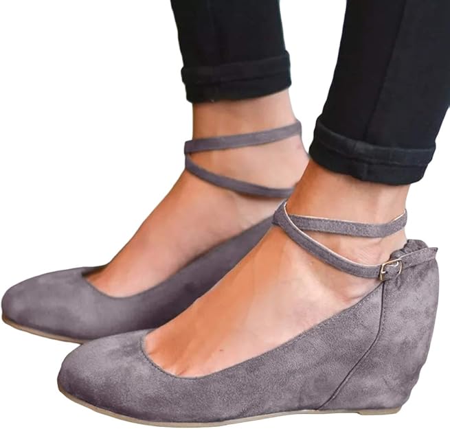 Amazon.com | Womens Mary Jane Wedges Pumps Platform Round Toe Ankle Strap Buckle Shoes | Pumps