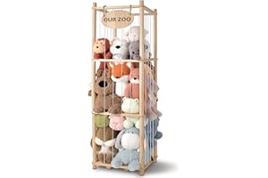 Rhyzoray Stuffed Animal Storage Organizer - Thick Wooden Toy Zoo for Playroom & Bedroom, Large Plushies Holder with Cute Jail Cage Design, Plush Toy Display Tower Shelf (Large)