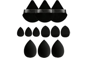 XMOSNZ 12 pcs Makeup Sponge Blender Sponges for Liquid, Cream, and Powder, Make up sponges for foundation Powder Puff Face Triangle Face Makeup Puff Wet Dry Dual-Use (Black)