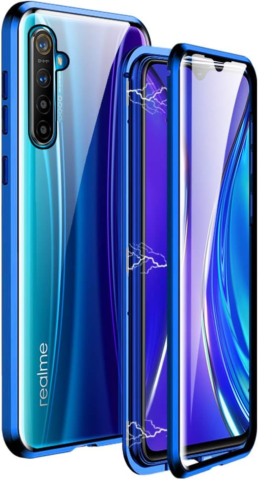 IGUCAC Case for Realme X2 / Realme XT Case,2 in 1 Magnetic Adsorption Cover with Front/Back Tempered Glass and Anti-Scratch Metal Protection for Realme X2 / Realme XT,Blue