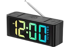 I·CODE Radio Alarm Clock, AM/FM Radio with Auto-on Timer, Dual Alarm, Snooze, Loud Alarm,Large RGB Display with Big Button,Outlet Powered for Bedroom