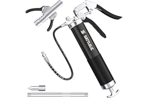 GATTLELIC Grease Gun Kit, 8000 PSI Heavy Duty Grease Gun with Grease Coupler, 14oz Pistol Grip Grease Gun with 12 Inch Spring Flex Hose, Sharp Nozzle, Extension Rigid Pipe, Black