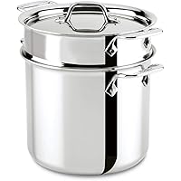 All-Clad Stainless Steel Tri-Ply Bonded Dishwasher Safe Pasta Pentola with Insert / Cookware, 7-Quart, Silver