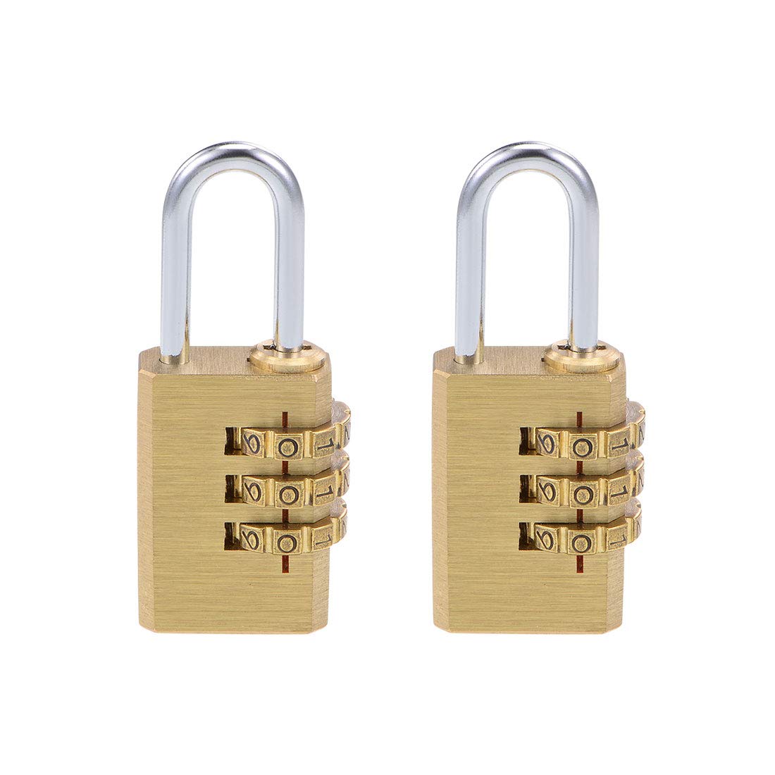 sourcing map 3 Digit Combination Padlock Brass Locks 3mm Shackle Diameter 2Pcs for Gym Locker Fence Suitcase Travel Outdoor