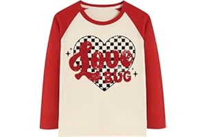 Valentine Shirts Boy Girl Love Dinosaur Raglan Long Sleeve Tees Cotton Vday Tshirts 4-13T