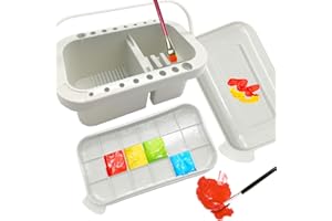 PANXXSEN Multifunction Paint Brush Basin,Paint Brush Tub with Brush Holder and Palettes,Artist Brush Cleaning Washer with Handle for Indoor Outdoor Painting,Plastic