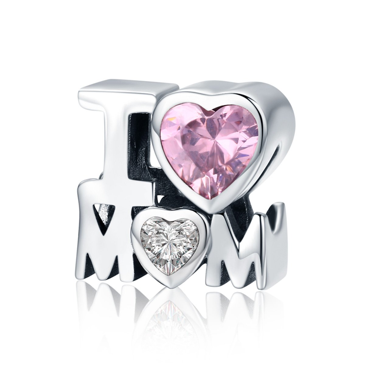 Lorrifal 925 Sterling Silver Love Mom Heart Charm Beads for Women Pandora Bracelets Jewelry Daughter to Mama Gifts on Mother'S Day