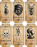 Potion Bottle Sticker Labels Voodoo New Orleans Halloween Pickled Eye Balls Skull, Poison, Mermaid Tears Wine Mardi Gras 6 large bottle label stickers apothecary labels