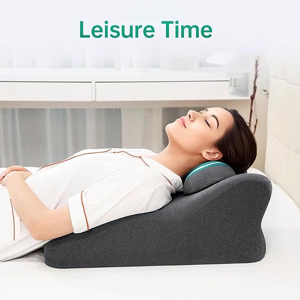 MOONYOOY MEMORY FOAM ERGONOMIC SUPPORT PILLOW & LEG ELEVATION CUSHION – MEMORY FOAM BACK SUPPORT FOR BED SITTING, READING & DAILY RELAXING, REMOVABLE WASHABLE COVER, GRAY