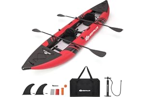 Goplus Inflatable Kayak, 2-Person Kayak Set for Adults with 507 LBS Weight Capacity, 2 Aluminium Oars, EVA Padded Seat, 2 Fins, Hand Pump, Carry Bag, Repair Kit, Portable Touring Kayaks