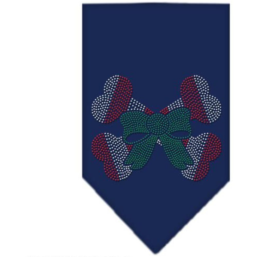 Mirage Candy Cane Crossbones Rhinestone Bandana, Small, Navy Blue
