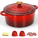 Parmedu Enameled Cast Iron Pot: 5.5 Quart Heavy Duty Dutch Oven with Lid and Dual Handles - Silicone Accessories and Sponge I