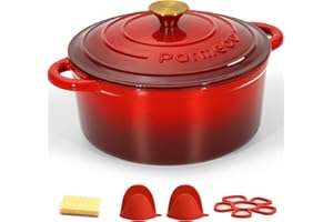 Parmedu Enameled Cast Iron Pot: 5.5 Quart Heavy Duty Dutch Oven with Lid and Dual Handles - Silicone Accessories and Sponge I