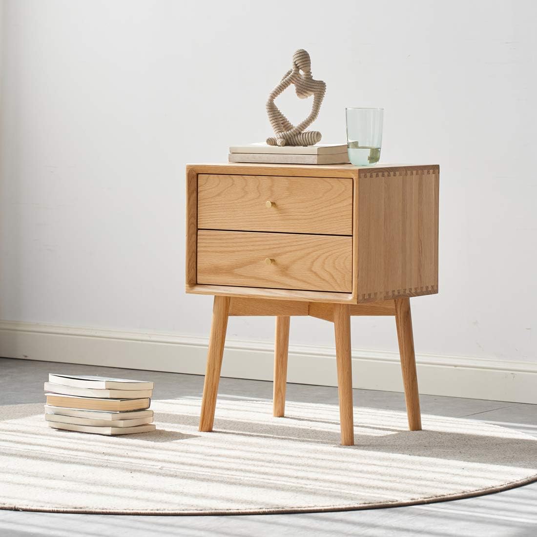 Murong Solid Oak Bedside Table Light Oak Modern Bedside Cabinet Wooden Nightstand End Lamp Table With 2 Drawers Amazon Co Uk Kitchen Home