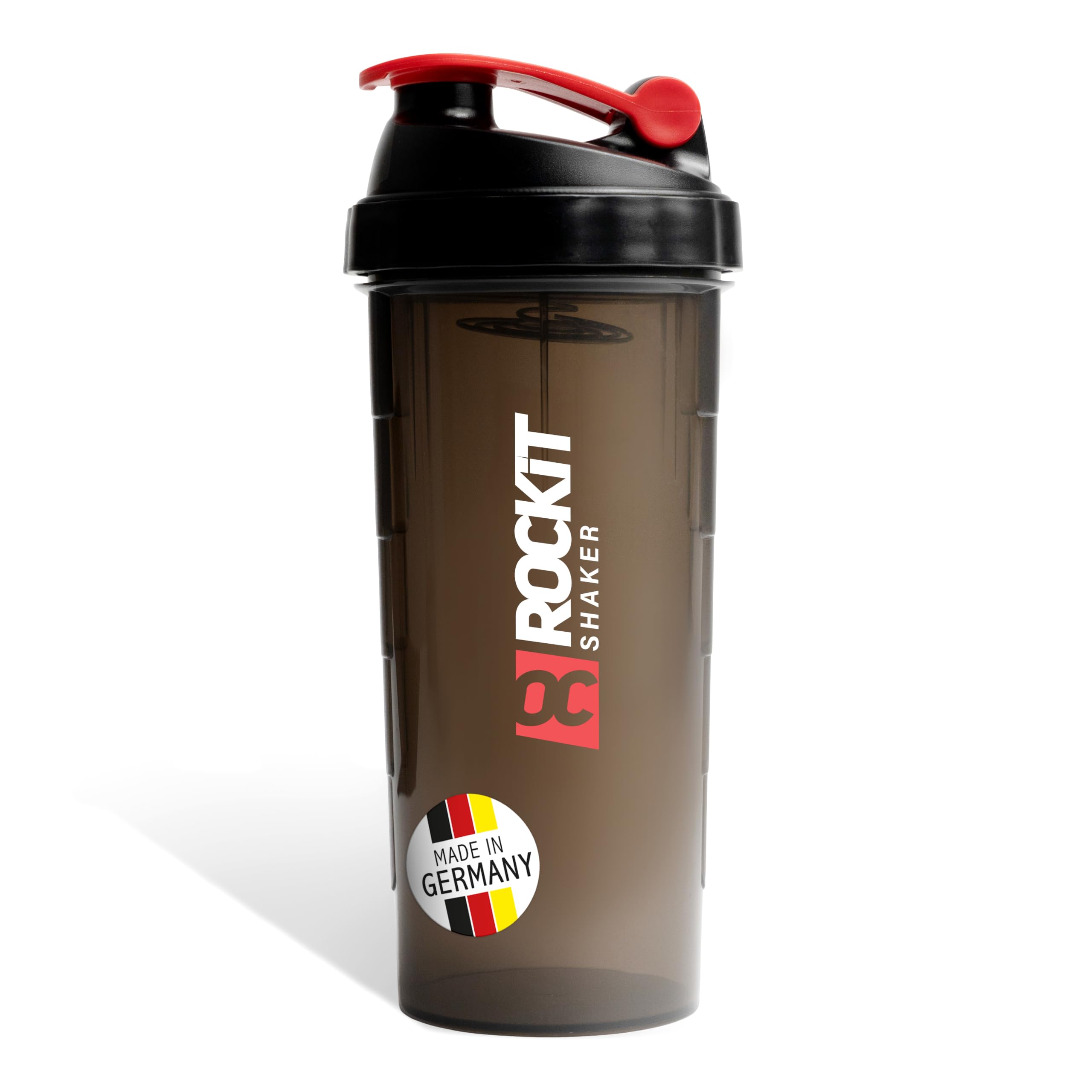 ROCKITZ Protein Shaker | Made in Germany - garantiert auslaufsicher | patentiertes Mischsystem | Shaker Proteinpulver - Eiweiß Shaker | Fitness Trinkflasche | BPA frei (Schwarz | Rot, 900ml)