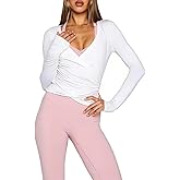 Women Wrap Top Thumb Hole Long Sleeve Self Tie Workout Shirt Pilates Ballet Yoga Tops