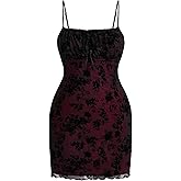 BEAUDRM Women's Plus Size Goth Floral Mesh Cami Dress Y2k Bow Tie Square Neck Sexy Sleeveless Party Dresses