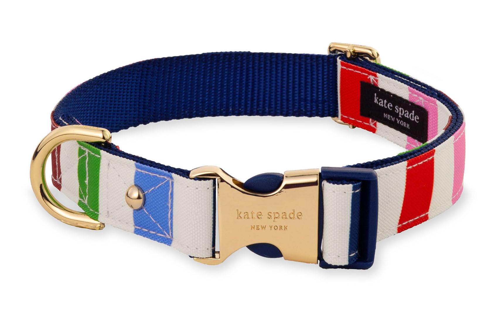 Kate Spade New York Cute Dog Collar with Gold Metal Details & Plastic Buckle, 15" to 22" Adjustable for Female or Male Medium/Large Dogs, Adventure Stripe