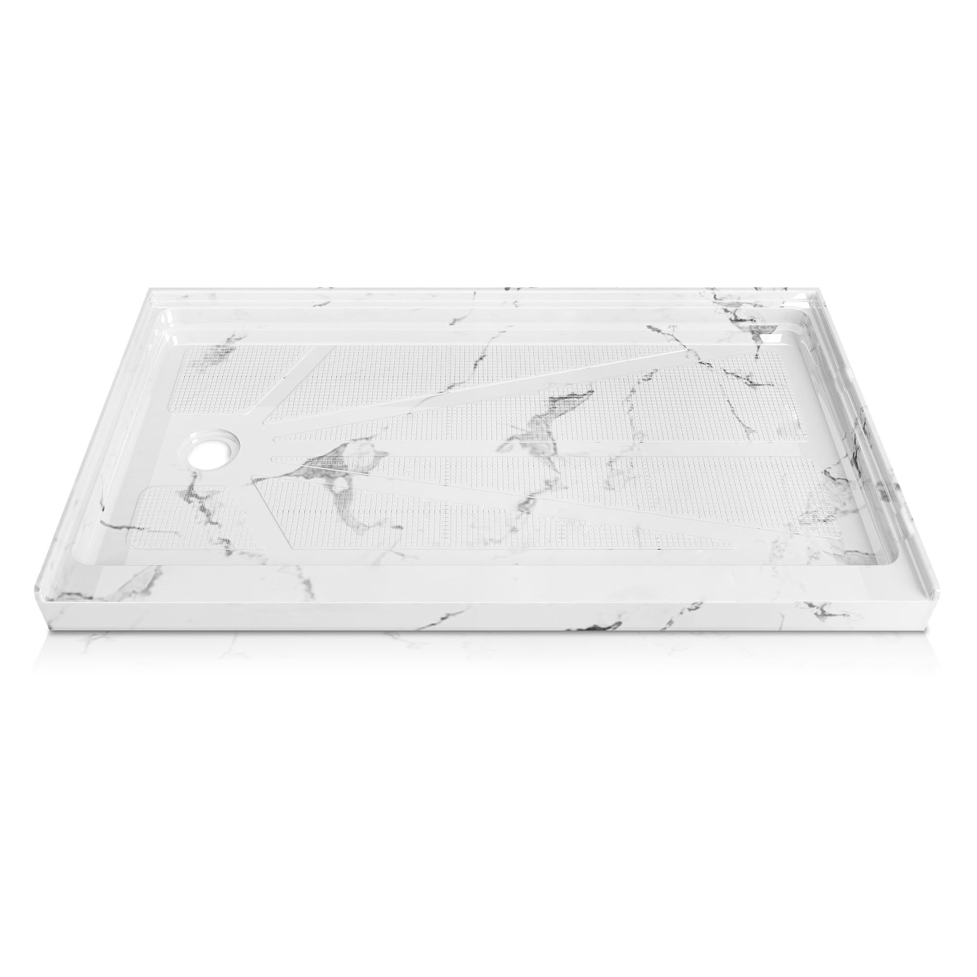 Photo 1 of CKB 60" L x 30" W Shower Base, Single Threshold, Left Drain with Slip Resistant Textured Surface, Marble White Acrylic Shower pan
