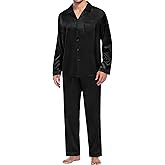 SWOMOG Men Pajamas Matching Pajamas Set Silk Satin Pj Long Sleeve Button Down Sleepwear 2 Pcs Loungewear