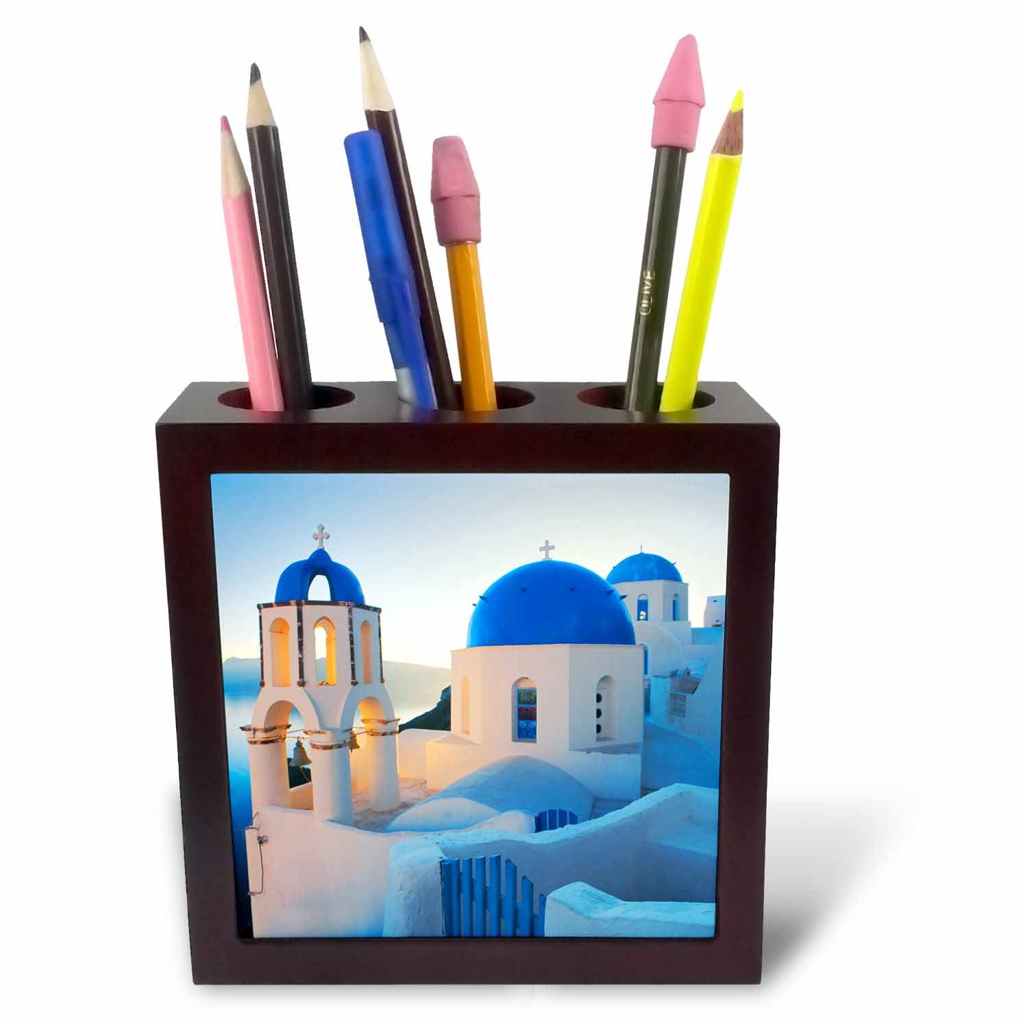 3dRose ph_149764_1 5-Inch "Greek Church Domes" Tile Pen Holder