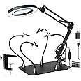 10X Magnifying Glass with Light and Stand, KUVRS Magnetic Helping Hands Soldering Station, PCB Holder Magnifying Lamp, 3 Color Adjustable Arm Hands Free Magnifier with Light for Soldering Craft Hobby