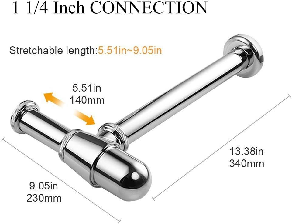 Chrome Bottle Trap Basin Waste Bathroom Sink Pipe Adjustable Height & Outlet, Length: 295mm, Width: 200mm - Image 3