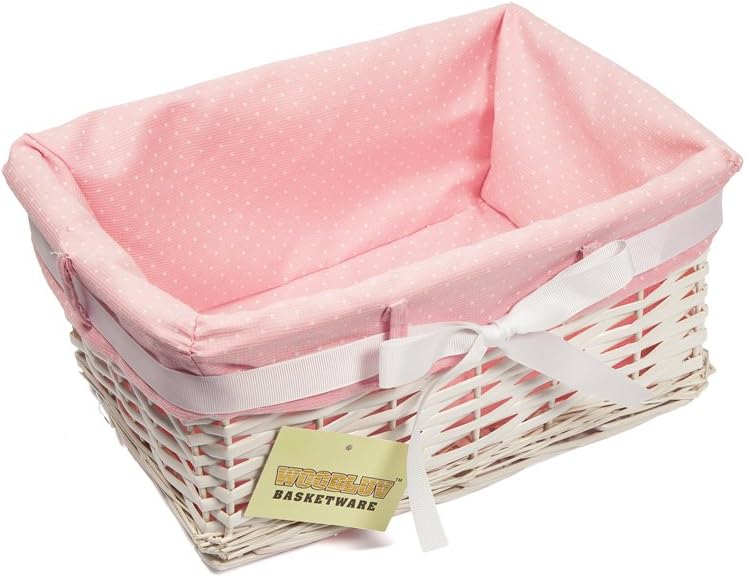 Woodluv Medium Rectangular White Willow Wicker Hamper Storage Basket-With Pink Dot Linning (Gift Hamper Basket) - Image 5