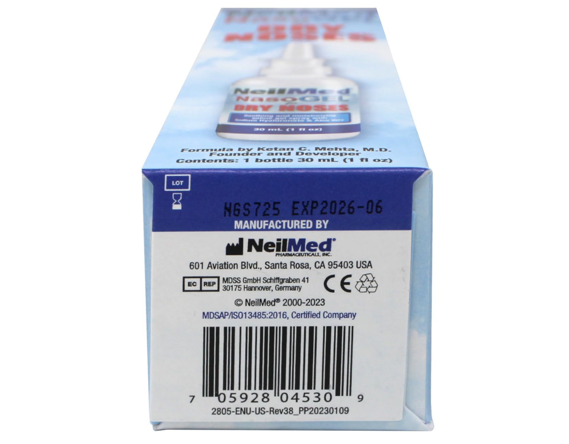 NeilMed NasoGEL Drip-Free Nasal Spray for Dry Noses, Soothing Moisturizing Gel with Aloe Vera & Sodium Hyaluronate, 1 fl oz