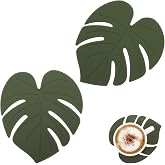 DOPENSPI 2 Pcs Silicone Monstera Coasters, 4.53x4.06 Inch | Heat-Resistant Drink Coasters Trivet Mats Non-Slip Cup Pads for Table Countertop Kitchen Home