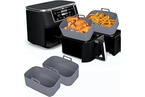 LOVDIOT Ninja DZ201 Silicone Liners for CrispyFoodLover - Reusable Silicone Air Fryer Liners for FryerLover Kitchen Cooking 8QT - Dual Basket 2 Pack - Rectangular for Easycleaner Fried Chicken Wings Fries