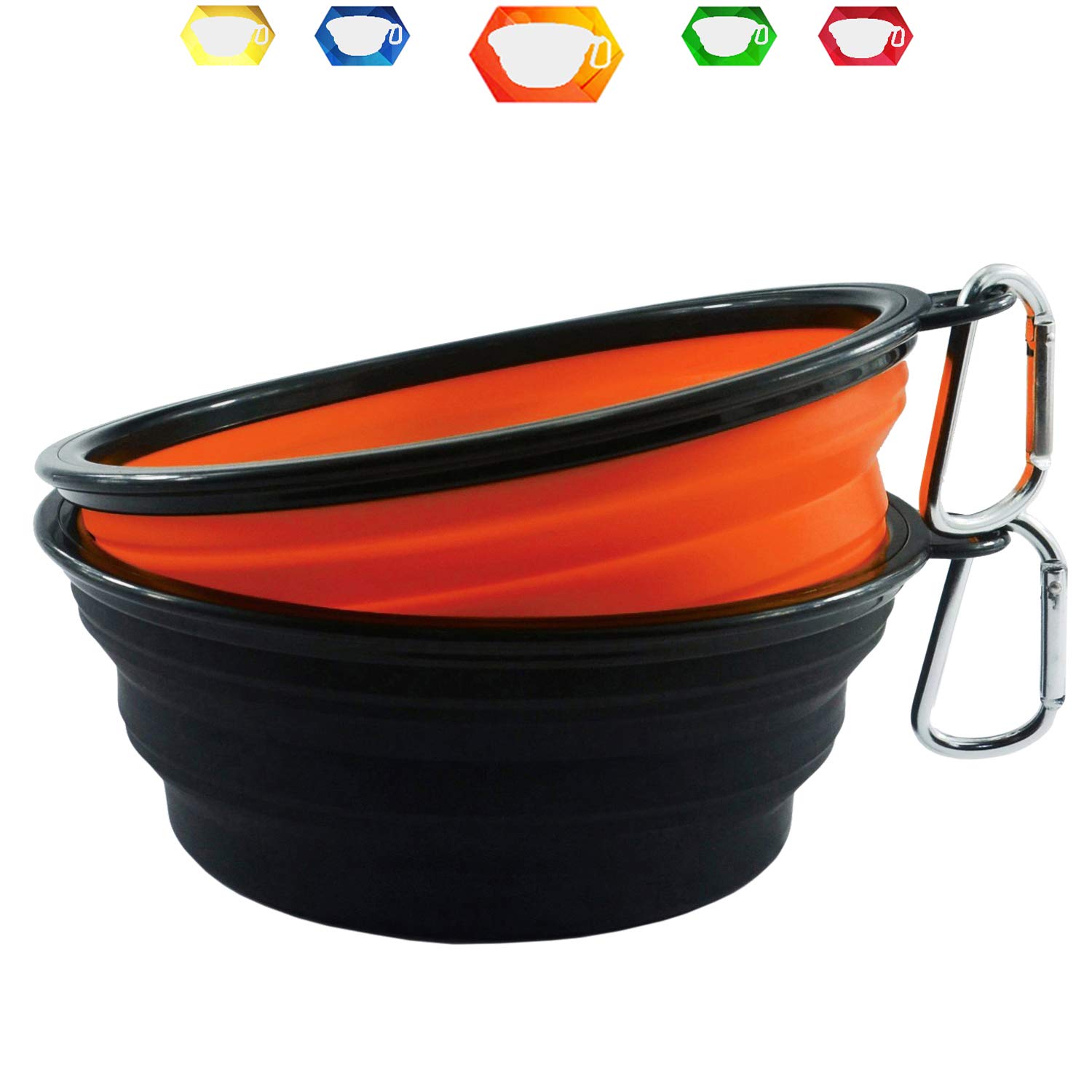 HINMAY Large Portable Pet Bowls Collapsible Dogs and Cats Food Water Feeding Bowl, Pack of 2 (Orange+Black)