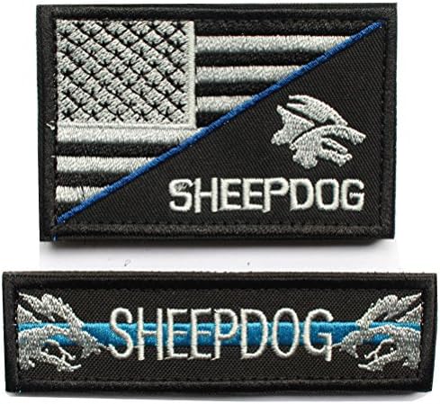 2pcs Bundle - Sheepdog thin blue line Tactical Morale Patch with backing Decorative Embroidery (2pcs)