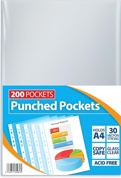 1ABOVE 30 Micron A4 Glass Clear Plastic Wallets 100 Pack 2-Hole Punched