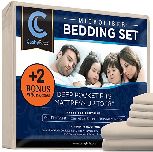Premium Bed Sheet Set by CushyBeds - Brushed Microfiber 1800 Bedding - Hypoallergenic, Wrinkle, Fade, Stain Resistant - 6 Pieces Includes 2 BONUS Pillow Case (King, Ivory)